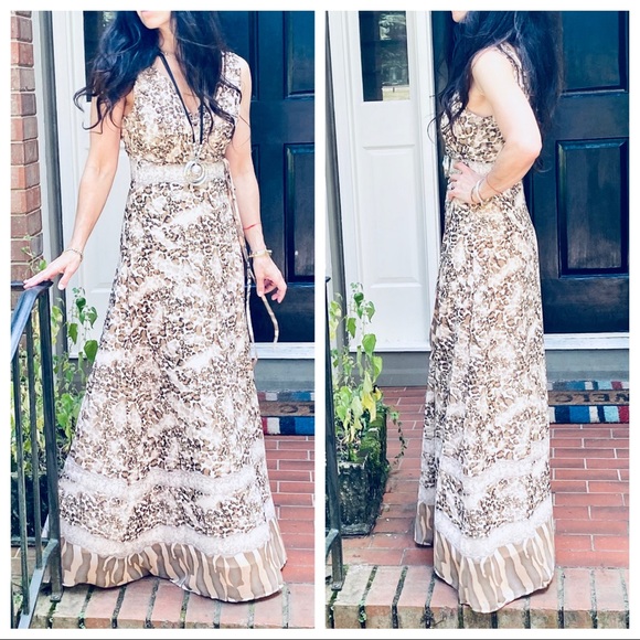 #01 Gorgeous Wrap Brown snakeskin print Maxi Dress - Picture 2 of 9